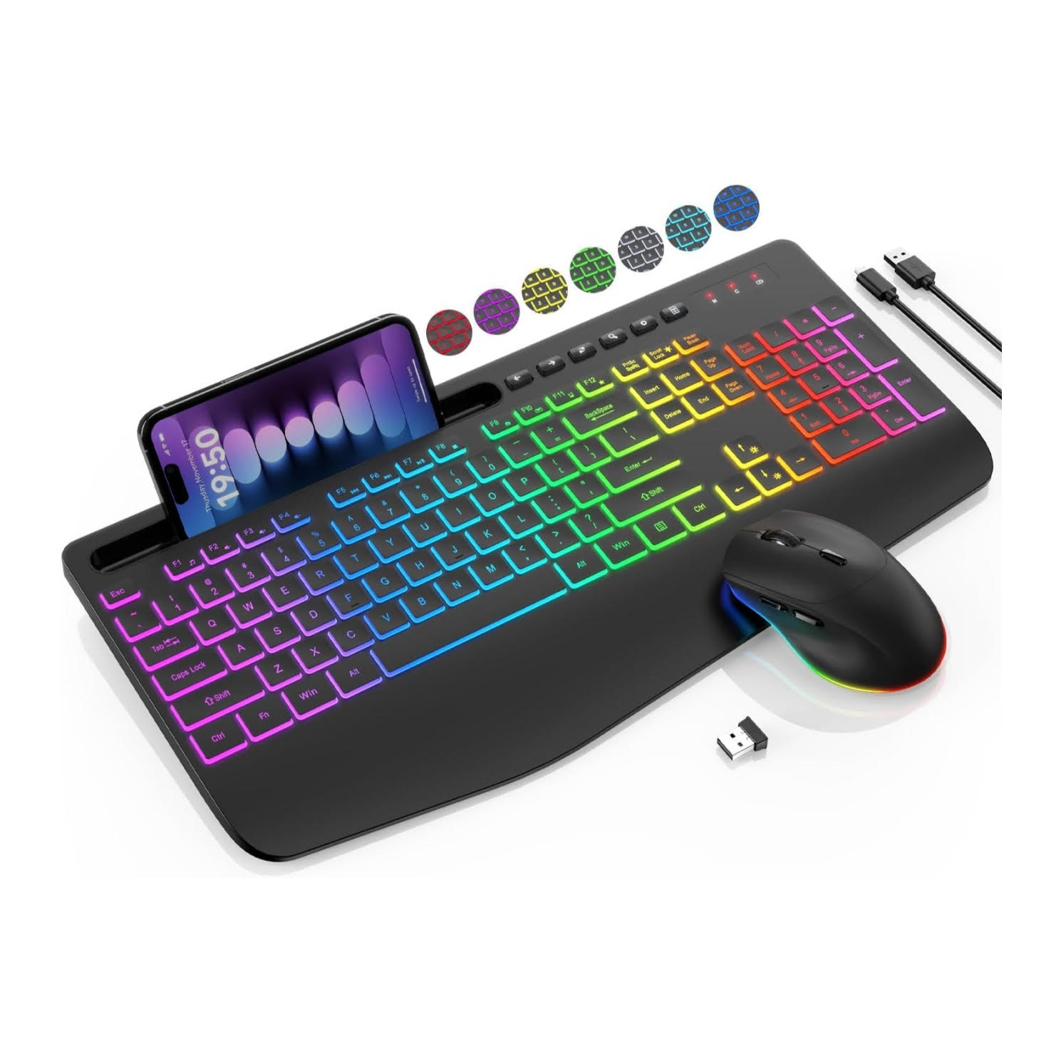 combo teclado y mouse inalambrico ergonomico rgb silencioso ideal para trabajar o estudiar en chile