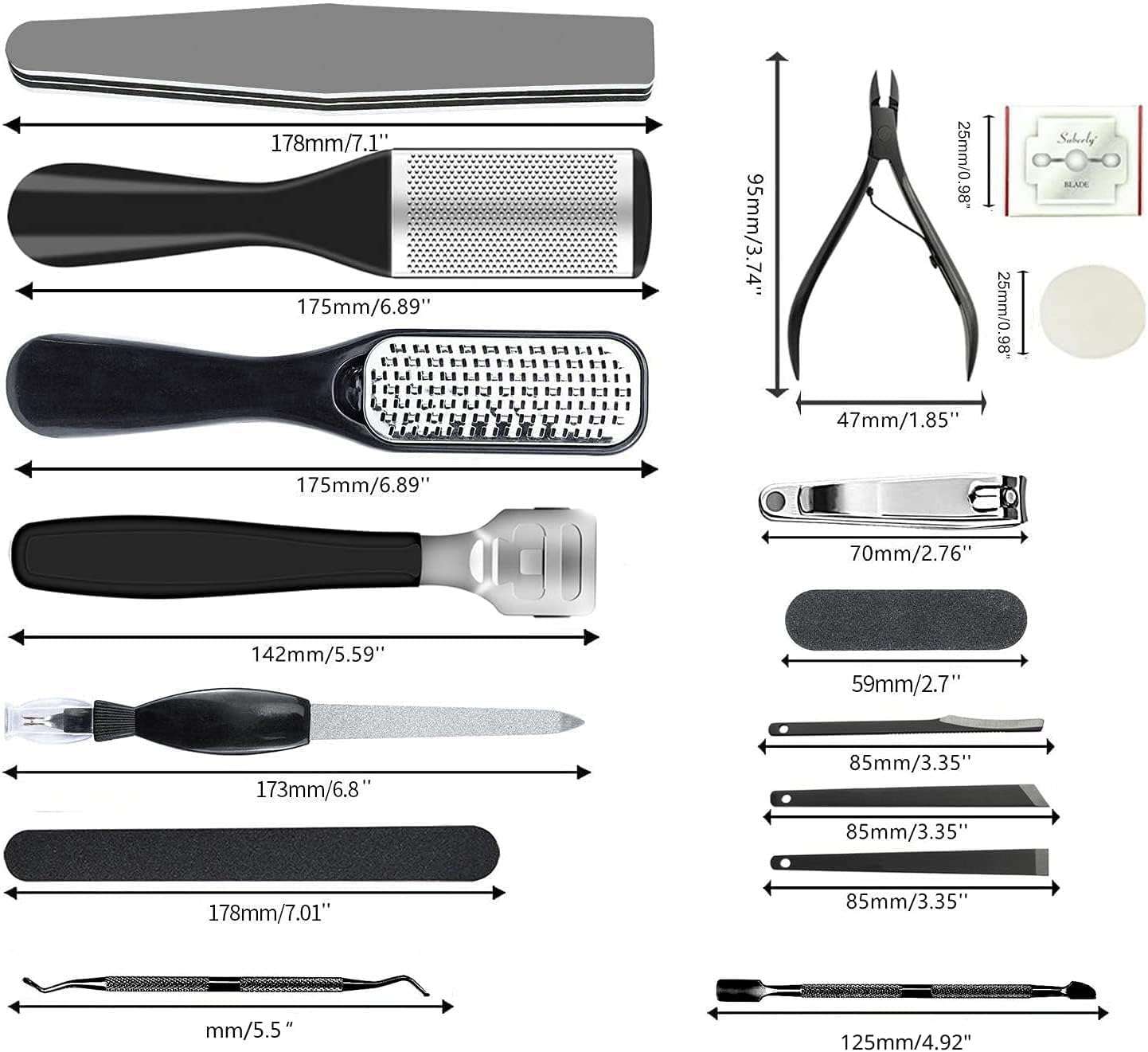 Kit de pedicura profesional con 36 herramientas de acero inoxidable para eliminar callos y cortar uñas con estuche.