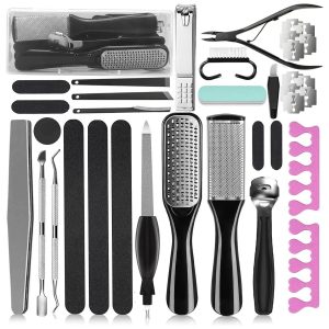 Kit de pedicura profesional con 36 herramientas de acero inoxidable para eliminar callos y cortar uñas con estuche.