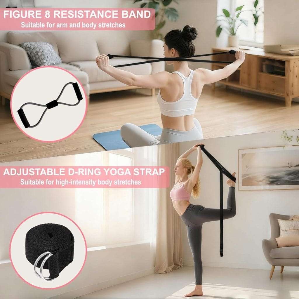 Kit de pilates y yoga 6 en 1 con anillo mágico pelota pequeña y bandas elásticas para mujer.