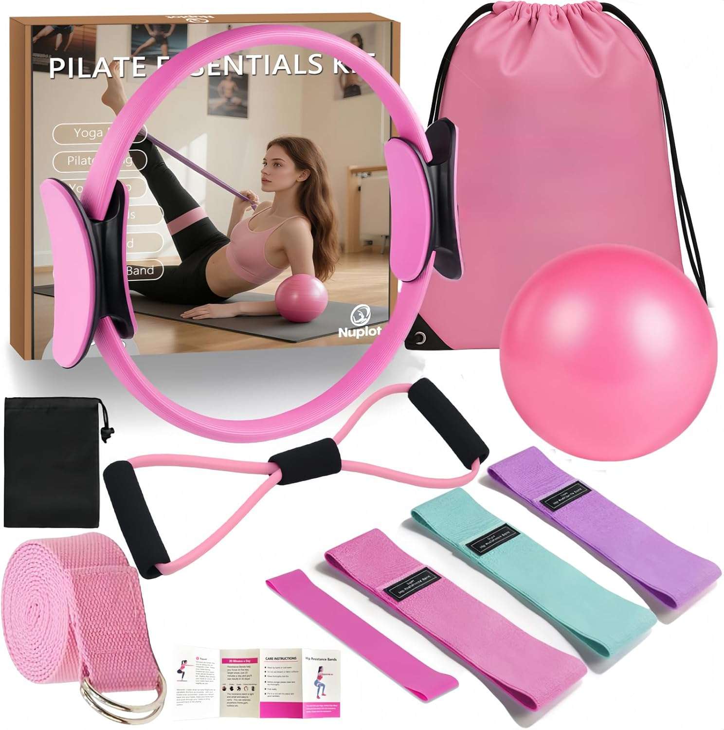Kit de pilates y yoga 6 en 1 con anillo mágico pelota pequeña y bandas elásticas para mujer.