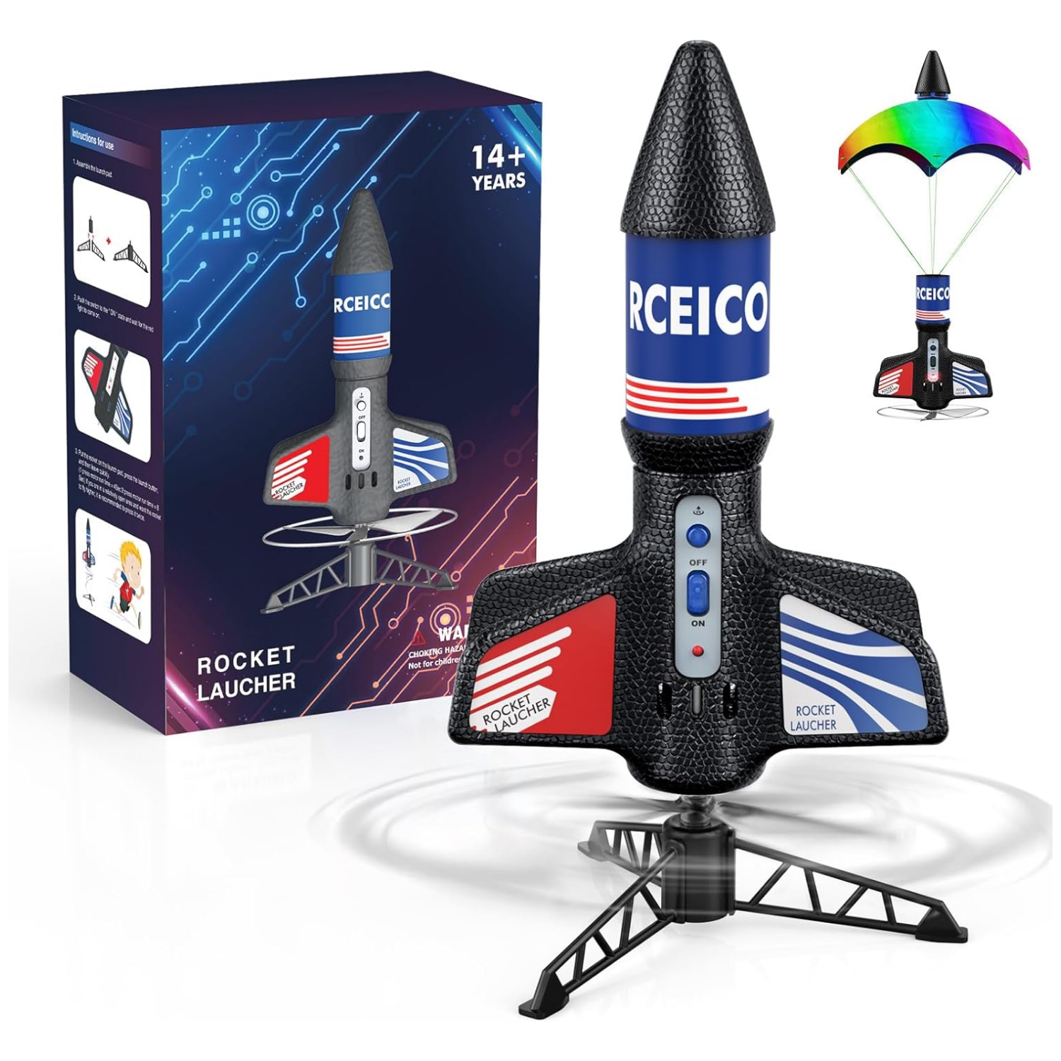 lanzacohetes electrico recargable juguete niños 8 años vuela 60 metros paracaidas automatico luces led regalo navidad chile