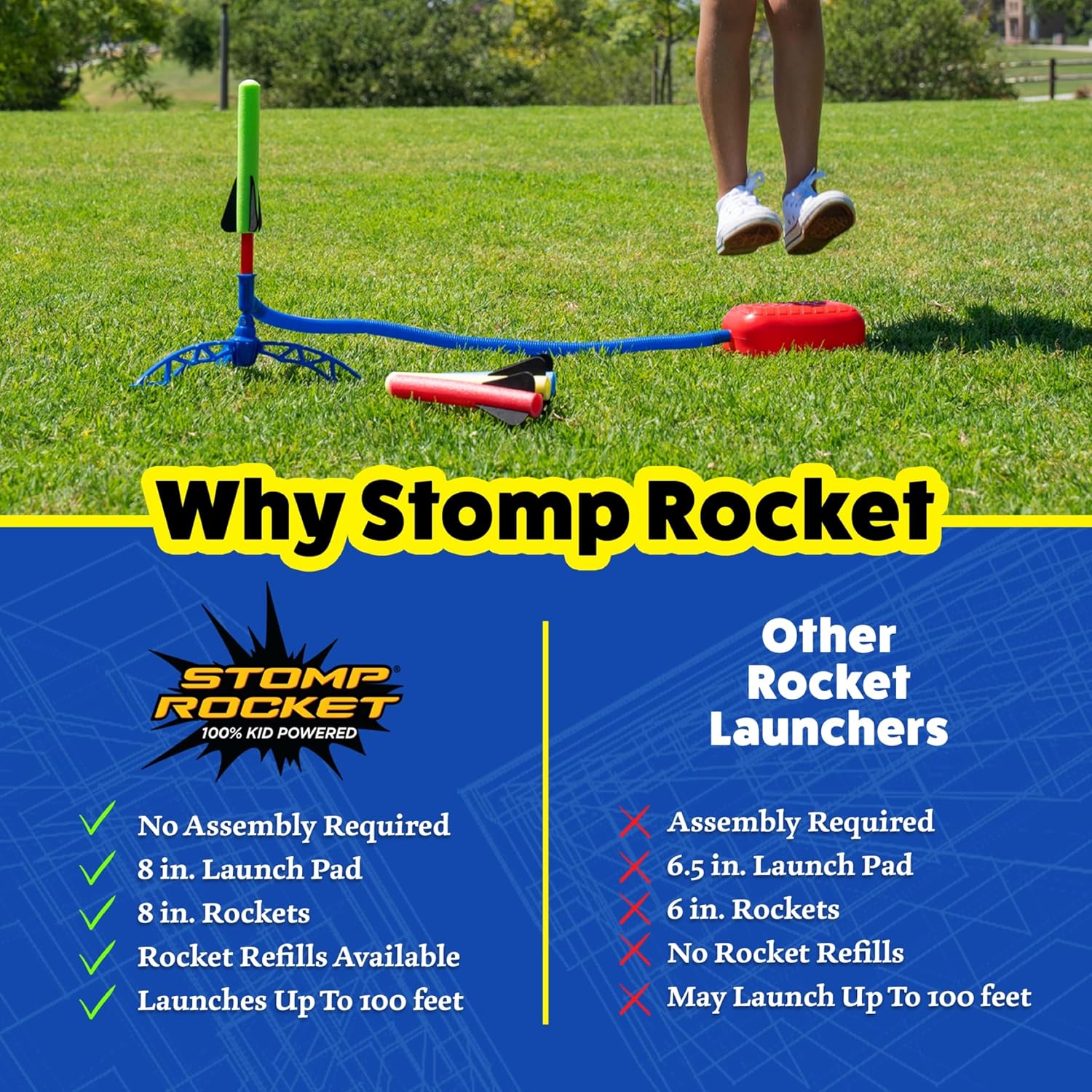 lanzacohetes juguete stomp rocket niños 8 cohetes espuma lanza 30 metros juego aire libre sin pilas regalo 3 años chile