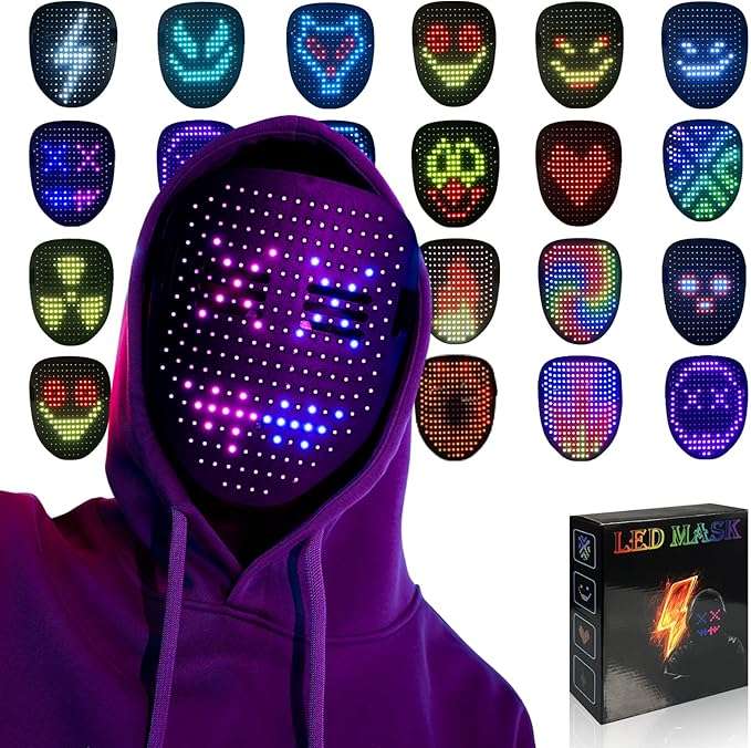 mascara led digital sensor gestos cambia cara 50 diseños halloween fiestas cosplay recargable usb chile regalo adolescente