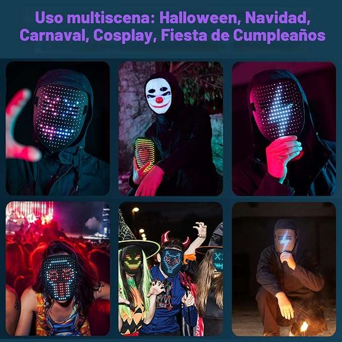 mascara led digital sensor gestos cambia cara 50 diseños halloween fiestas cosplay recargable usb chile regalo adolescente
