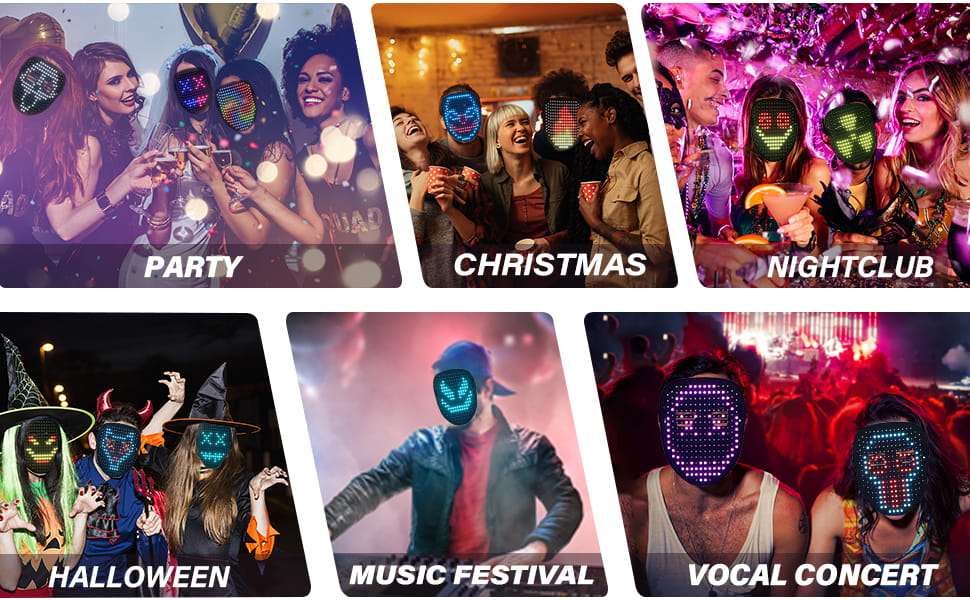 mascara led digital sensor gestos cambia cara 50 diseños halloween fiestas cosplay recargable usb chile regalo adolescente