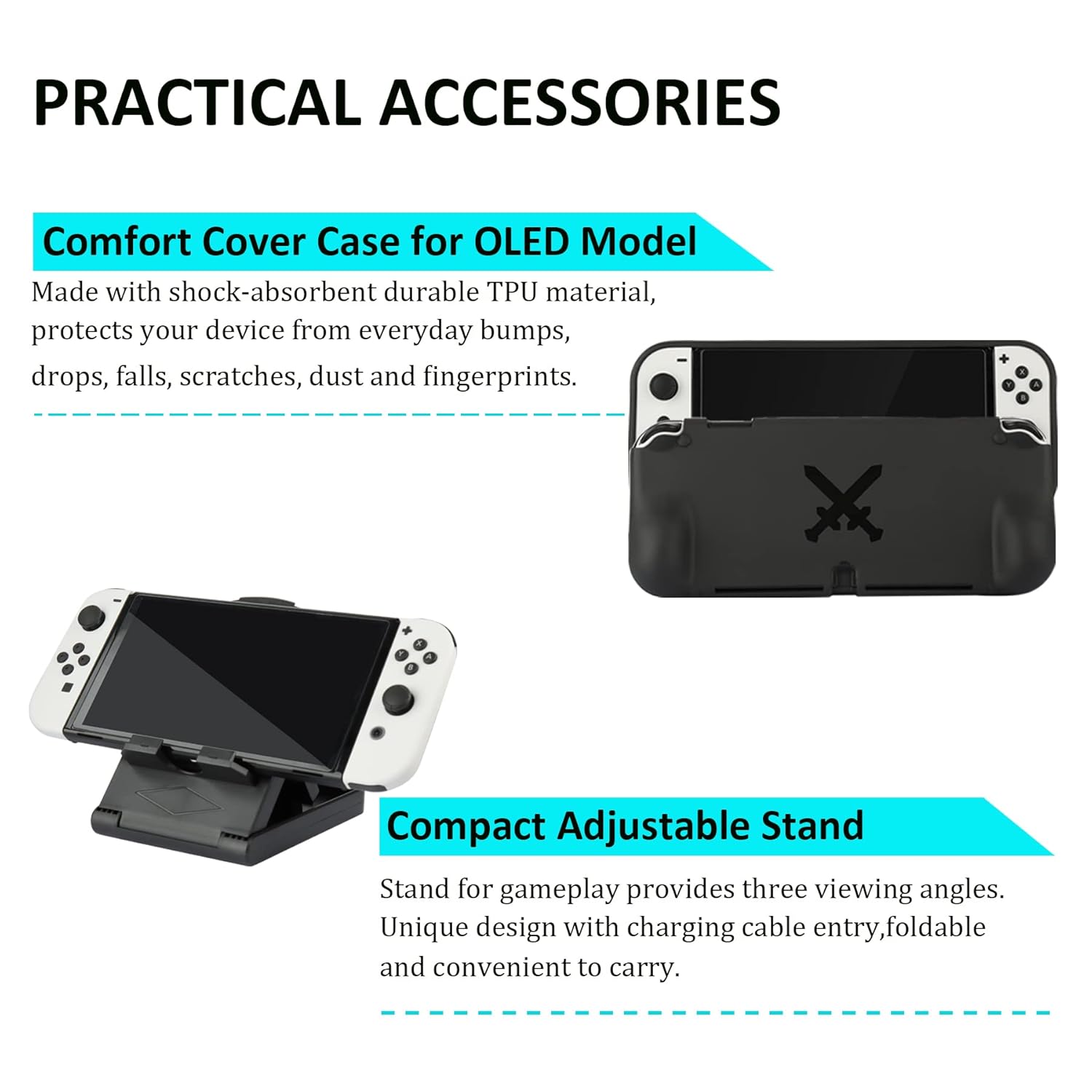 Mega kit 23 en 1 de accesorios para Nintendo Switch Oled incluye bolso base de carga laminas de 17.8 centimetros volantes y carcasa protectora