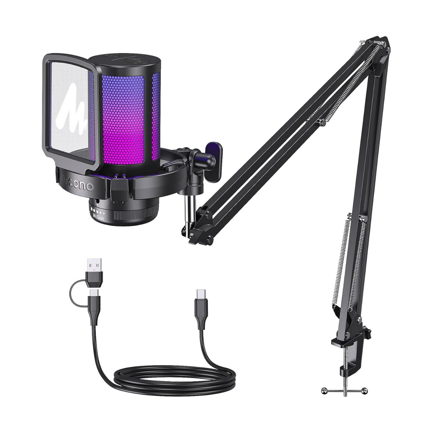 microfono gamer usb rgb con brazo articulado cancelacion de ruido ideal para streaming en chile