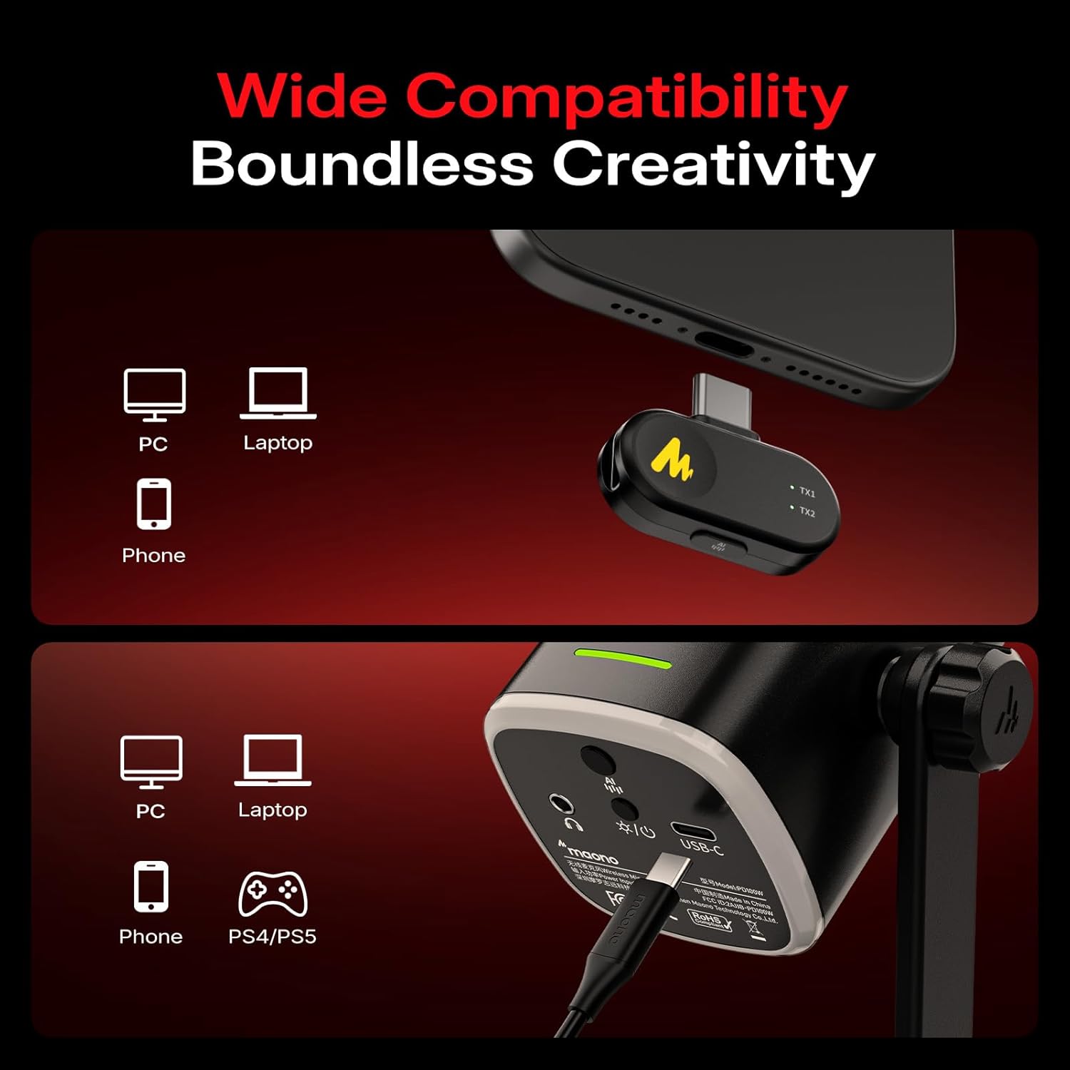 microfono gamer inalambrico usb maono rgb cancelacion de ruido ideal para pc y ps5 en chile