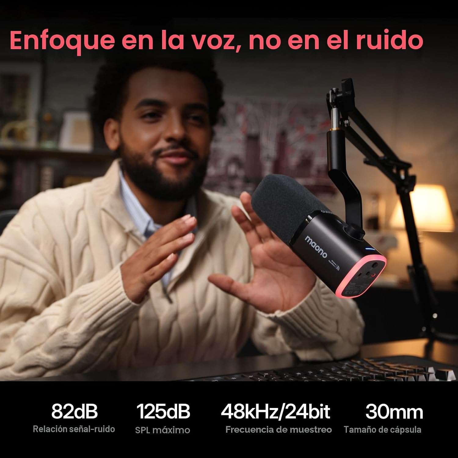 microfono gamer inalambrico usb maono rgb cancelacion de ruido ideal para pc y ps5 en chile