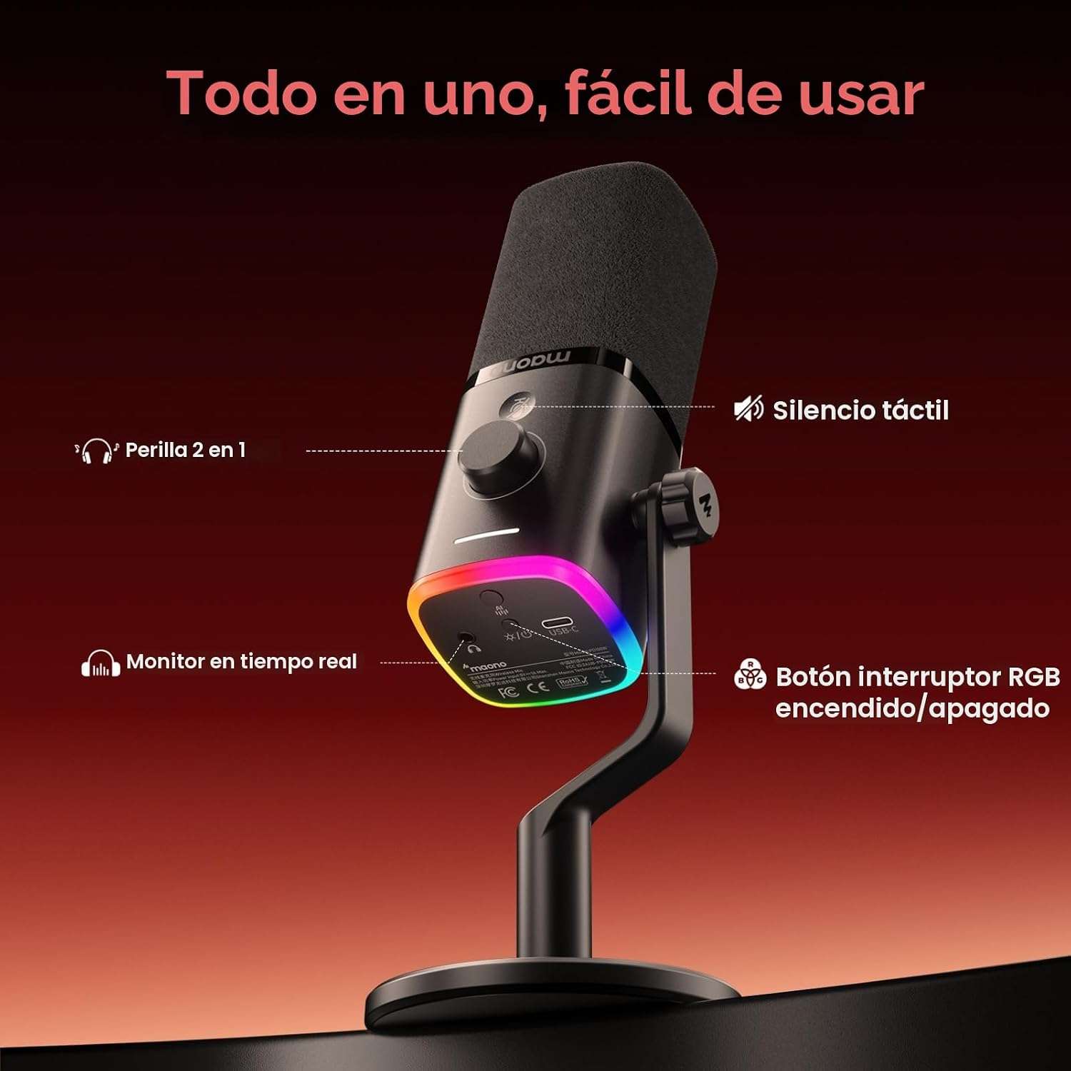 microfono gamer inalambrico usb maono rgb cancelacion de ruido ideal para pc y ps5 en chile