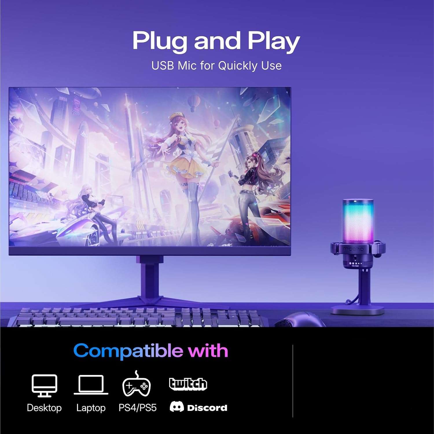 microfono gamer usb pc ps5 rgb varios colores cancelacion de ruido ideal para streaming en chile