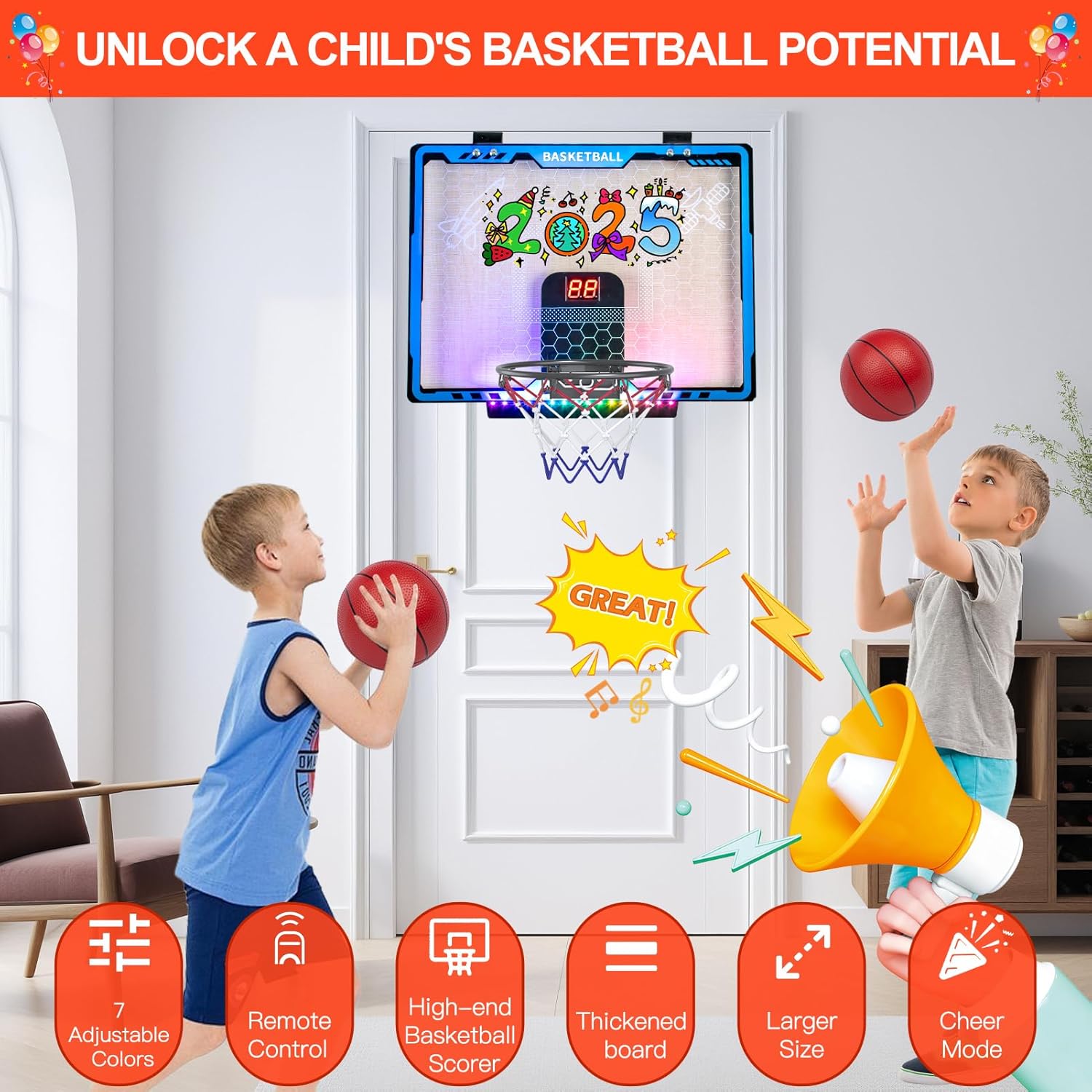 mini aro basquetbol puerta luces led marcador electronico 4 pelotas tablero infantil clavadas resorte regalo niño chile