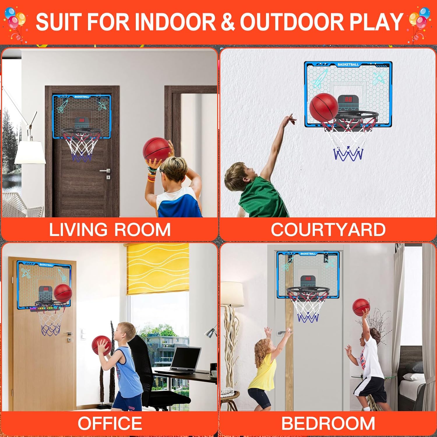 mini aro basquetbol puerta luces led marcador electronico 4 pelotas tablero infantil clavadas resorte regalo niño chile