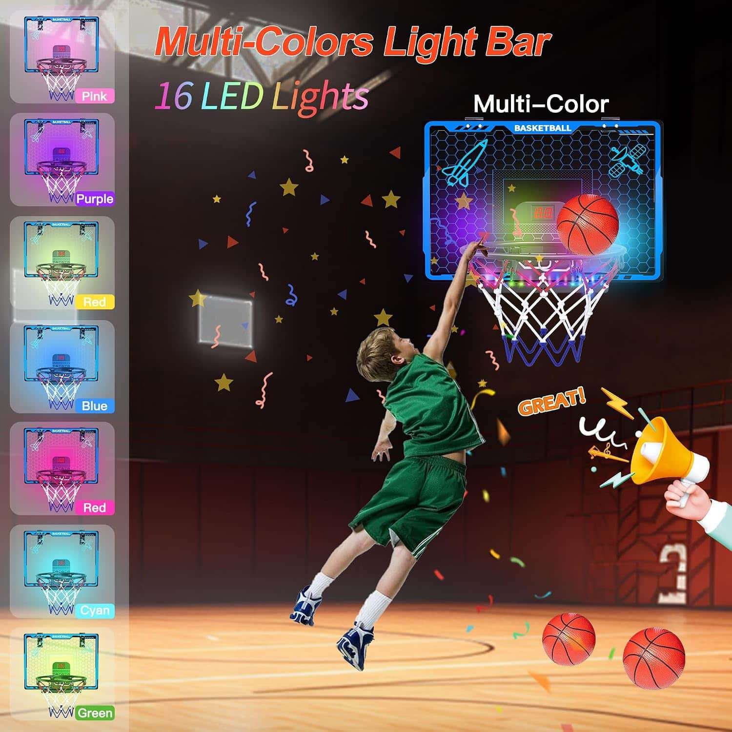 mini aro basquetbol puerta luces led marcador electronico 4 pelotas tablero infantil clavadas resorte regalo niño chile