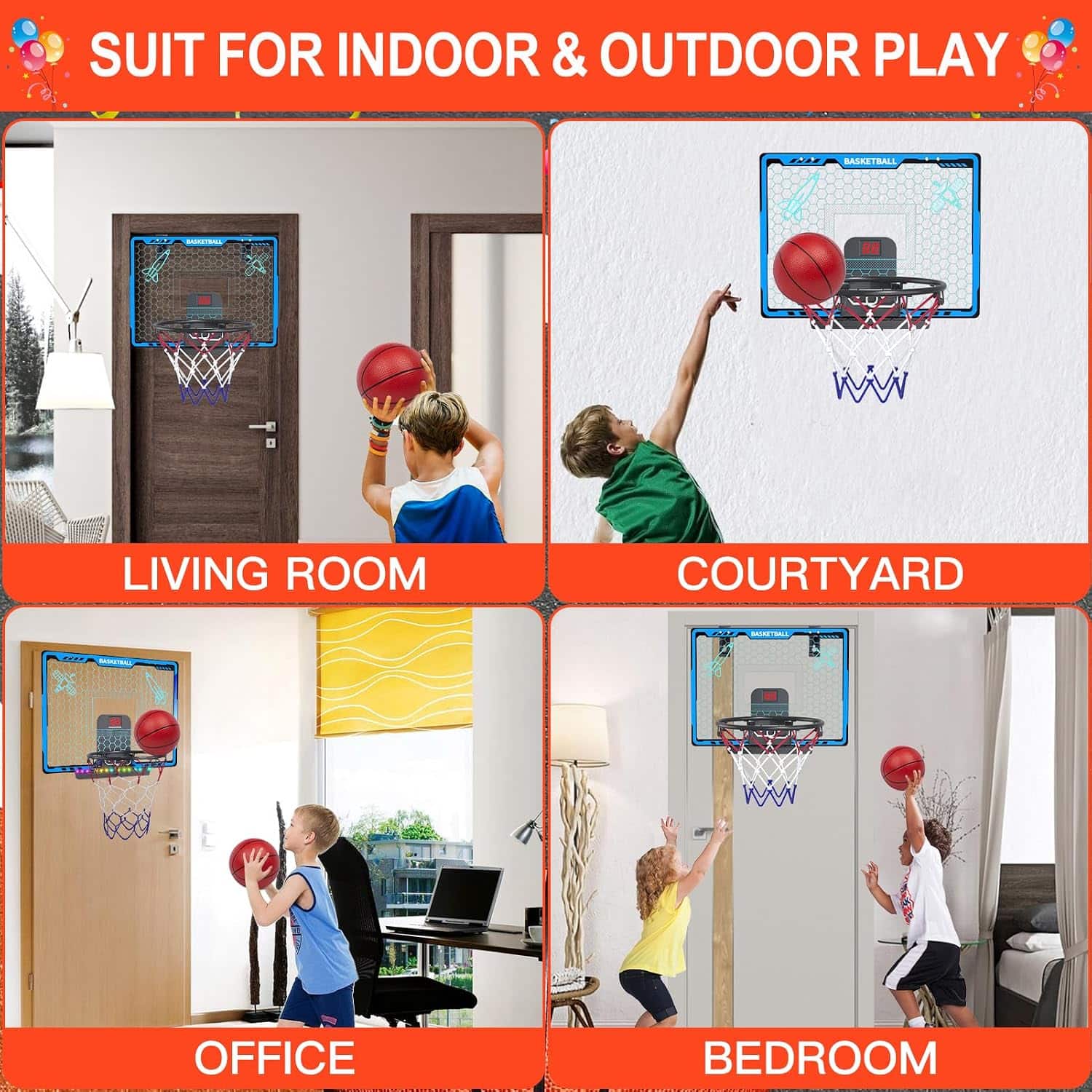 mini aro basquetbol puerta luces led marcador electronico 4 pelotas tablero infantil clavadas resorte regalo niño chile