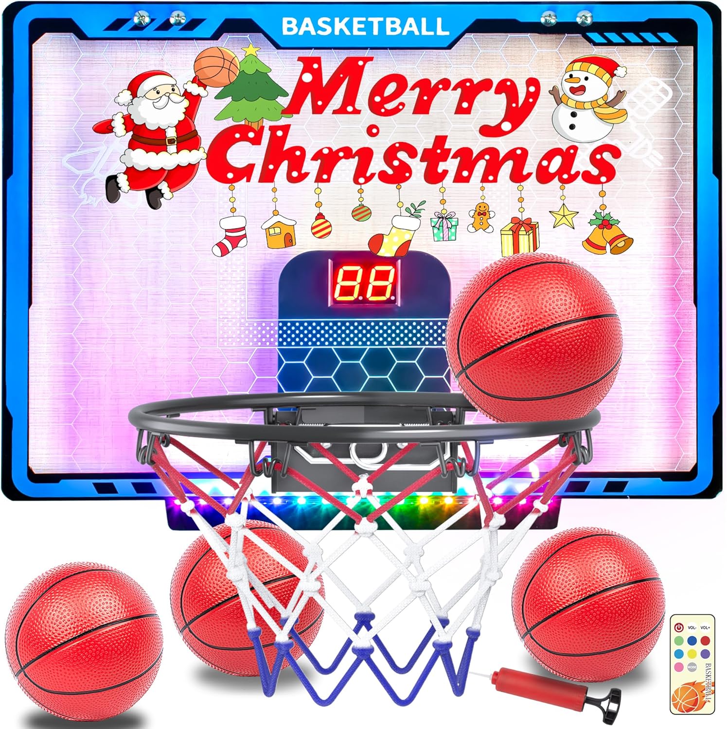 mini aro basquetbol puerta luces led marcador electronico 4 pelotas tablero infantil clavadas resorte regalo niño chile