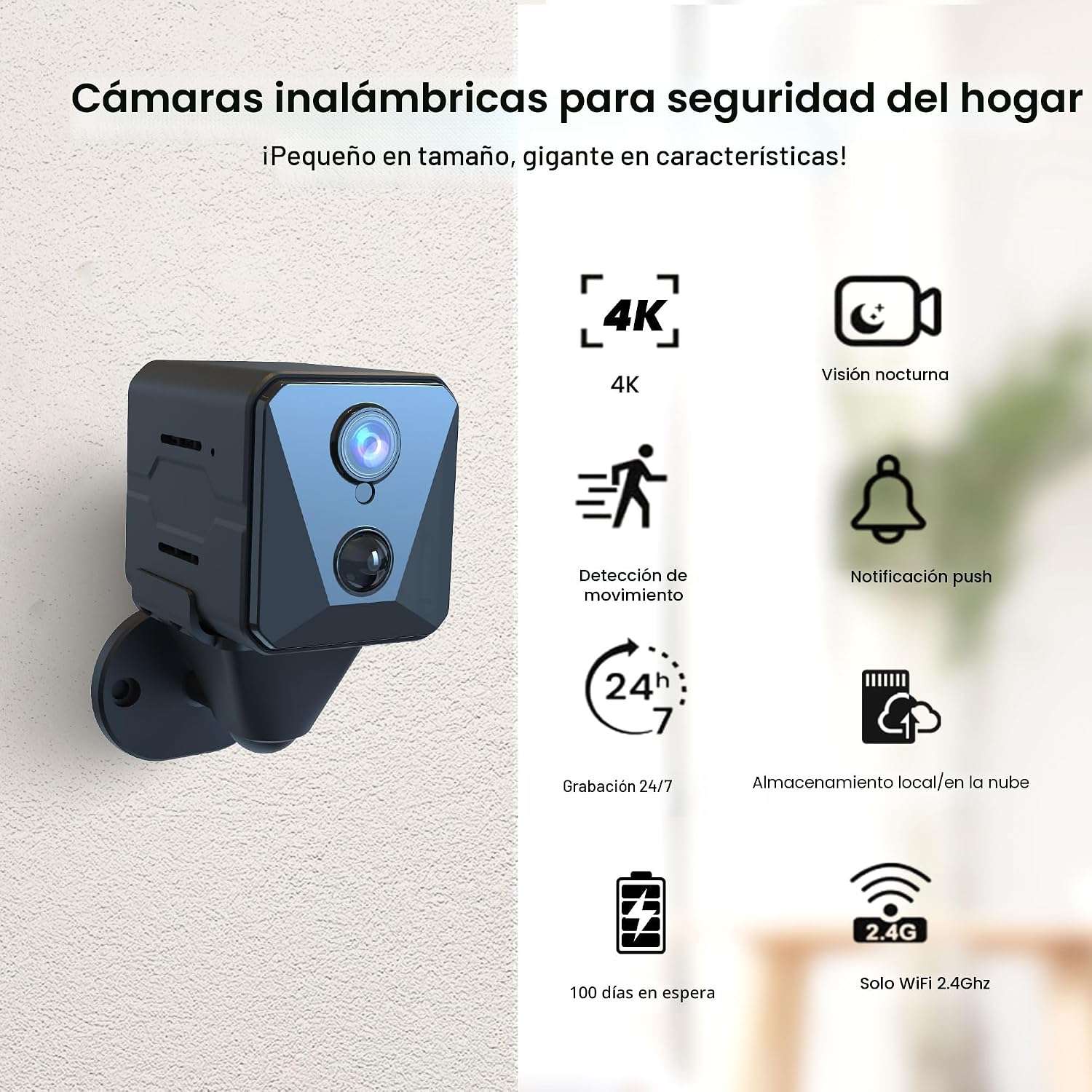 mini camara seguridad wifi 4k bateria larga duracion 100 dias vision nocturna monitor mascotas espia interior chile