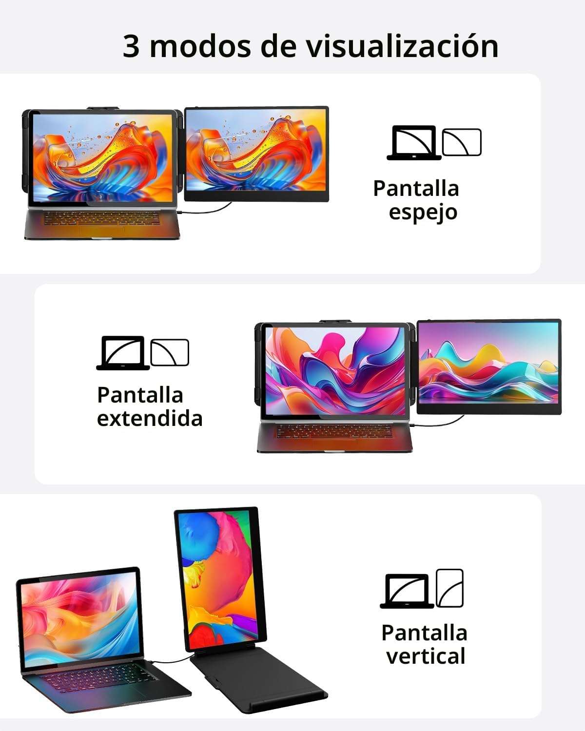 Extensor de pantalla para notebook monitor dual portatil de 35.5 centimetros conectado por usb c en chile