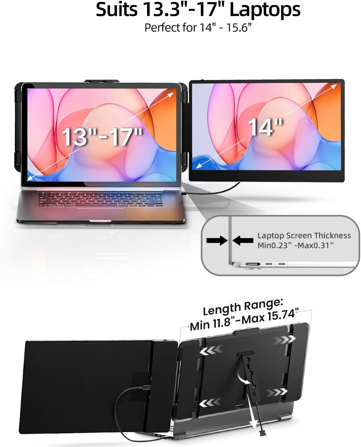 Extensor de pantalla para notebook monitor dual portatil de 35.5 centimetros conectado por usb c en chile