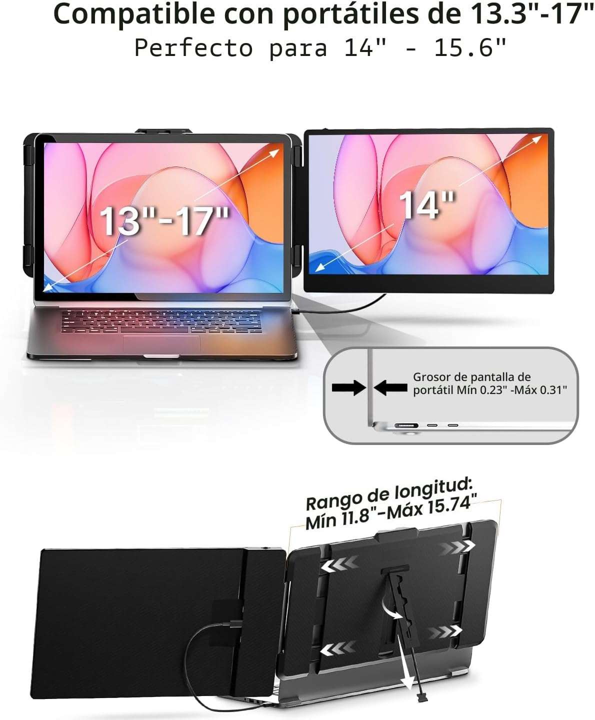 Extensor de pantalla para notebook monitor dual portatil de 35.5 centimetros conectado por usb c en chile