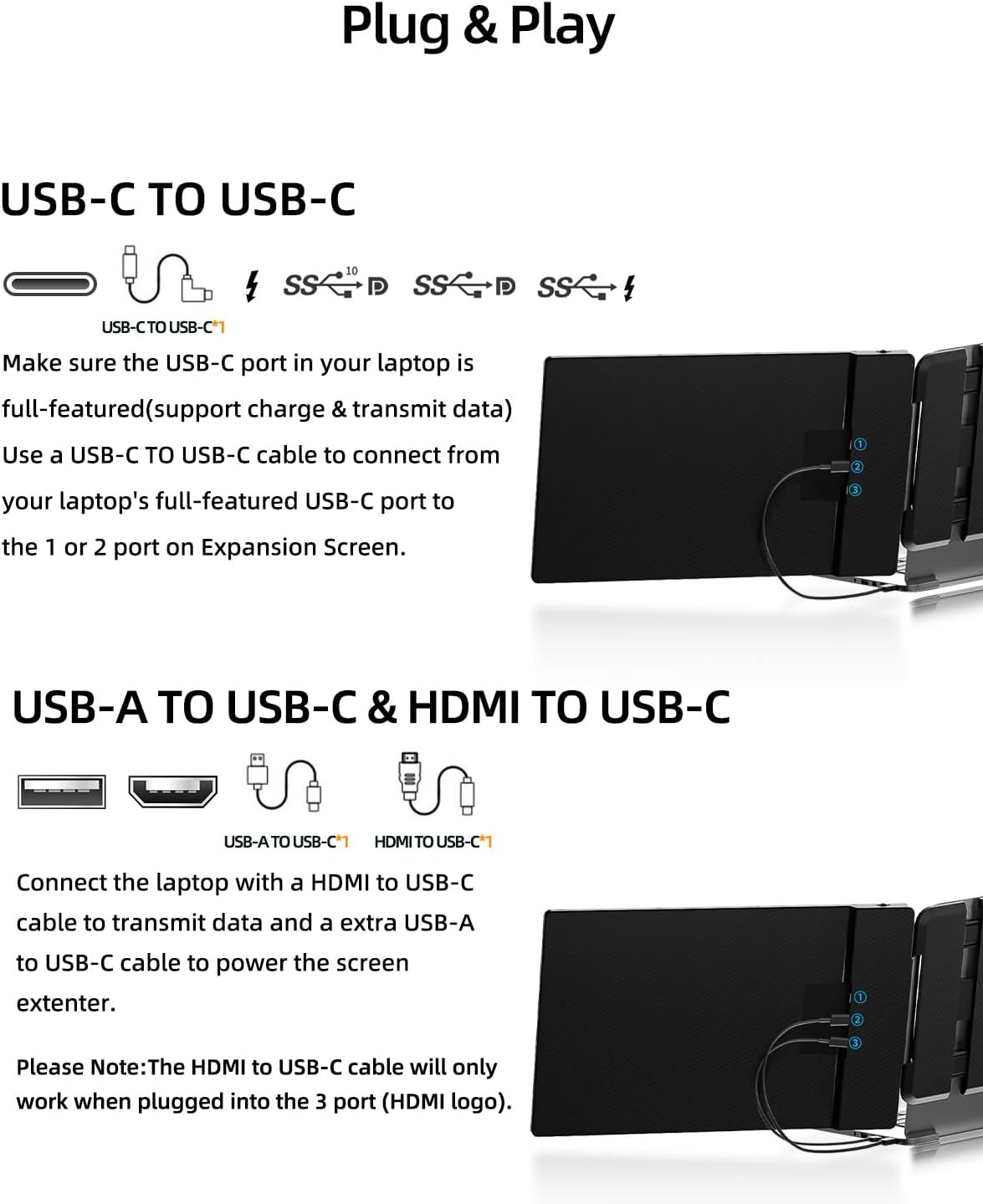 Extensor de pantalla para notebook monitor dual portatil de 35.5 centimetros conectado por usb c en chile