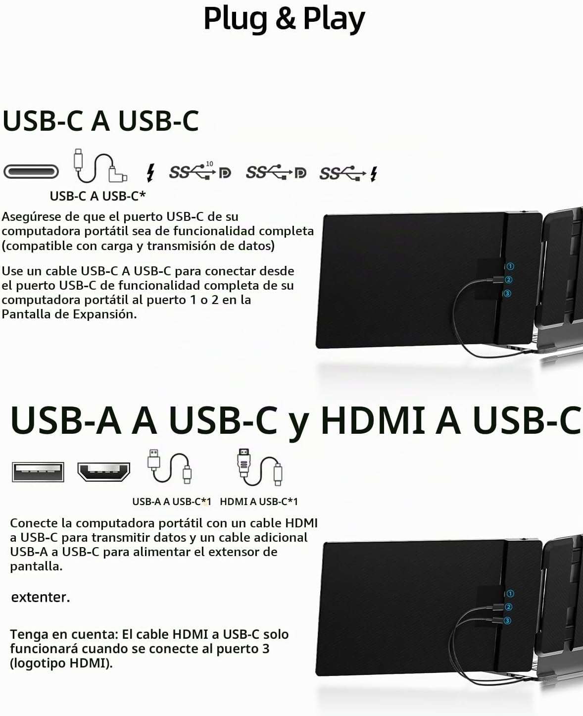 Extensor de pantalla para notebook monitor dual portatil de 35.5 centimetros conectado por usb c en chile