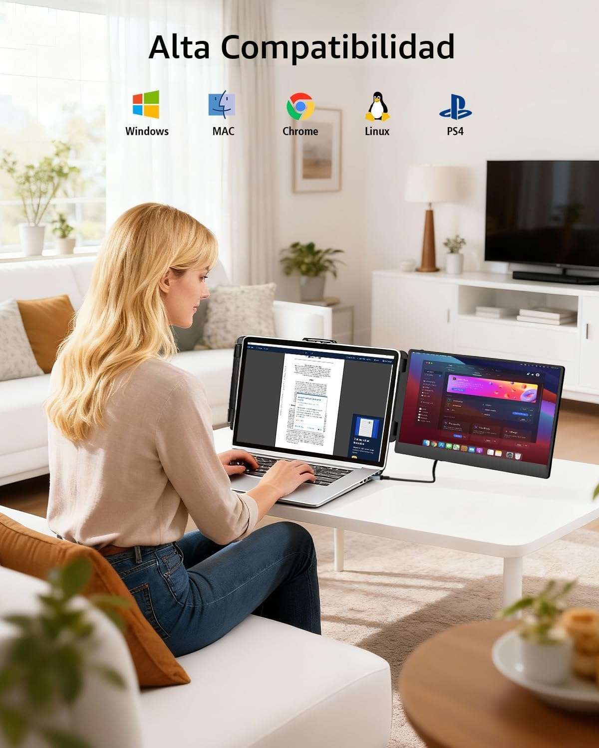 Extensor de pantalla para notebook monitor dual portatil de 35.5 centimetros conectado por usb c en chile