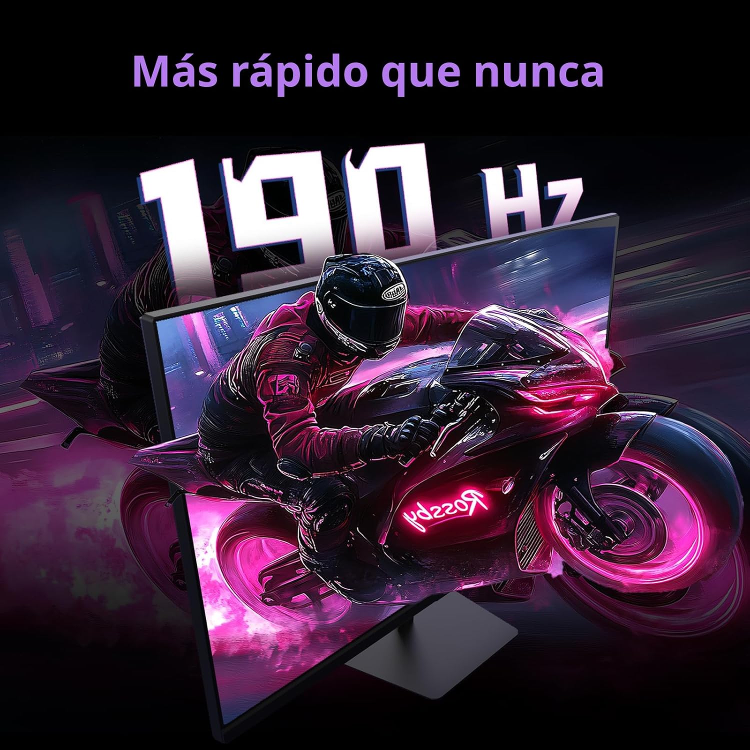 Monitor gamer de escritorio 24 pulgadas 190 Hertz 1 milisegundo panel IPS junto a un teclado y mouse.