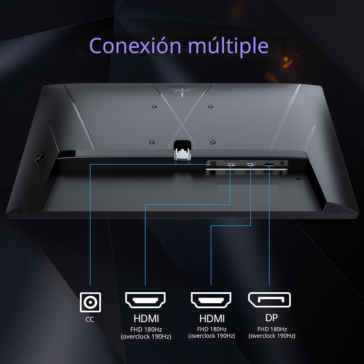 Monitor gamer de escritorio 24 pulgadas 190 Hertz 1 milisegundo panel IPS junto a un teclado y mouse.