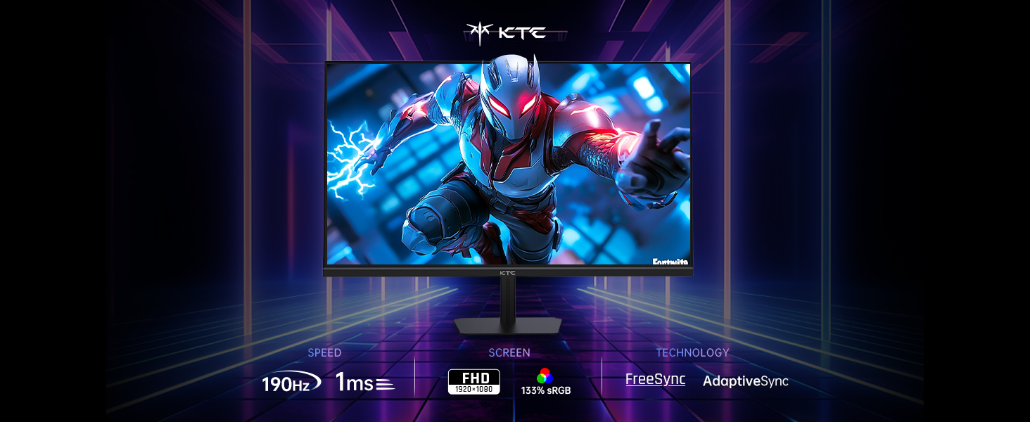 Monitor gamer de escritorio 24 pulgadas 190 Hertz 1 milisegundo panel IPS junto a un teclado y mouse.