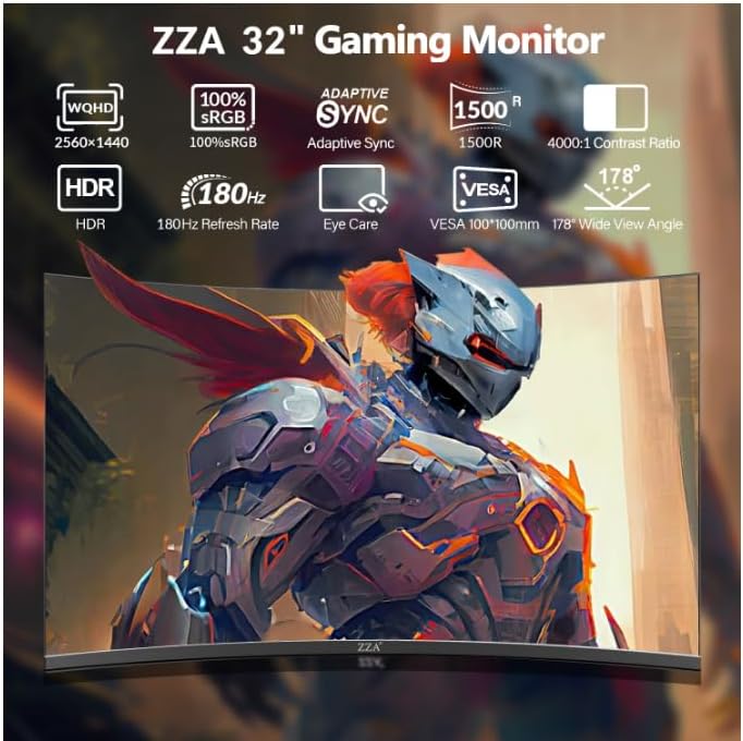 Monitor gamer curvo de 32 pulgadas 2K 165 Hertz panel VA sobre un escritorio.