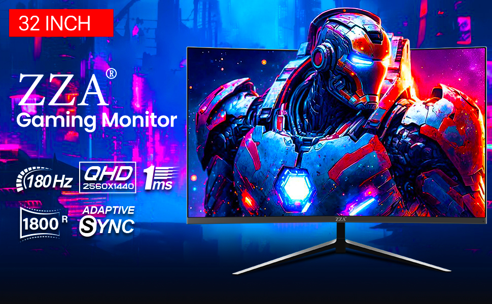 Monitor gamer curvo de 32 pulgadas 2K 165 Hertz panel VA sobre un escritorio.