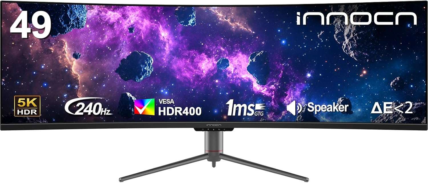 Monitor gamer curvo ultrawide de 49 pulgadas a 240hz con resolucion dual qhd sobre un escritorio chile