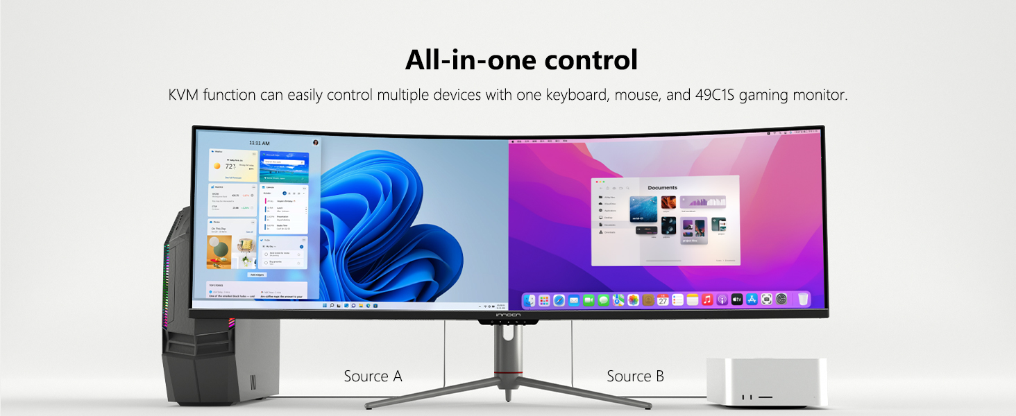 Monitor gamer curvo ultrawide de 49 pulgadas a 240hz con resolucion dual qhd sobre un escritorio chile