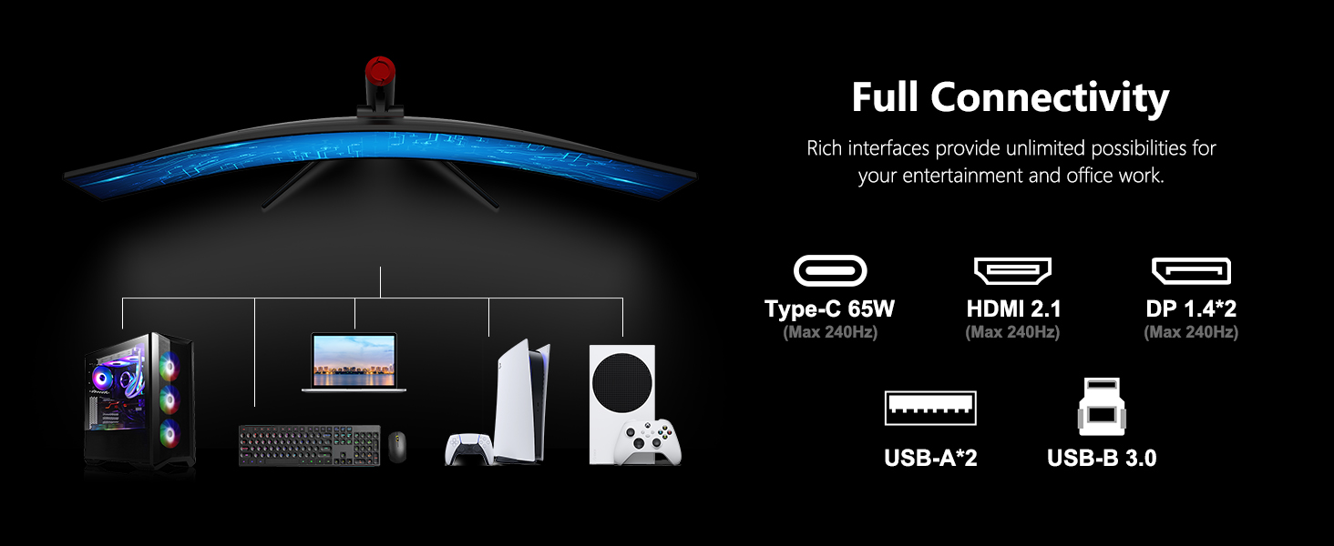 Monitor gamer curvo ultrawide de 49 pulgadas a 240hz con resolucion dual qhd sobre un escritorio chile