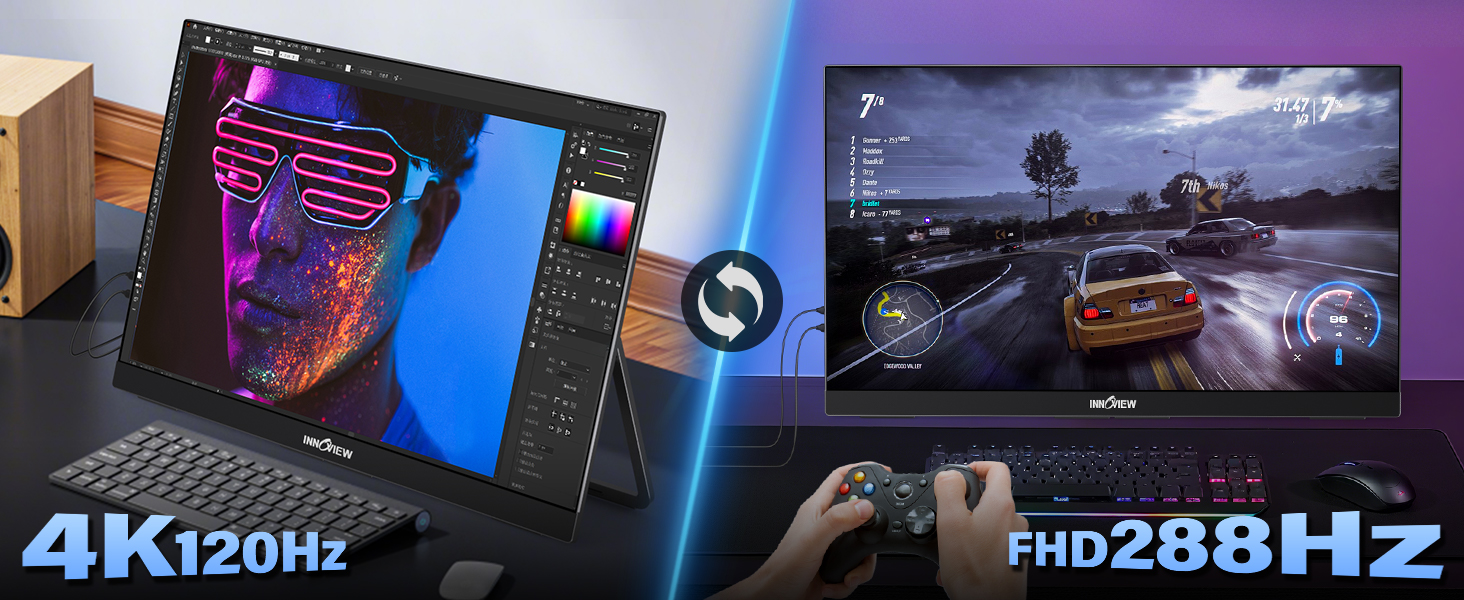 Monitor gamer dual de 68.5 centimetros resolucion 4k y 288hz con soporte de escritorio en chile