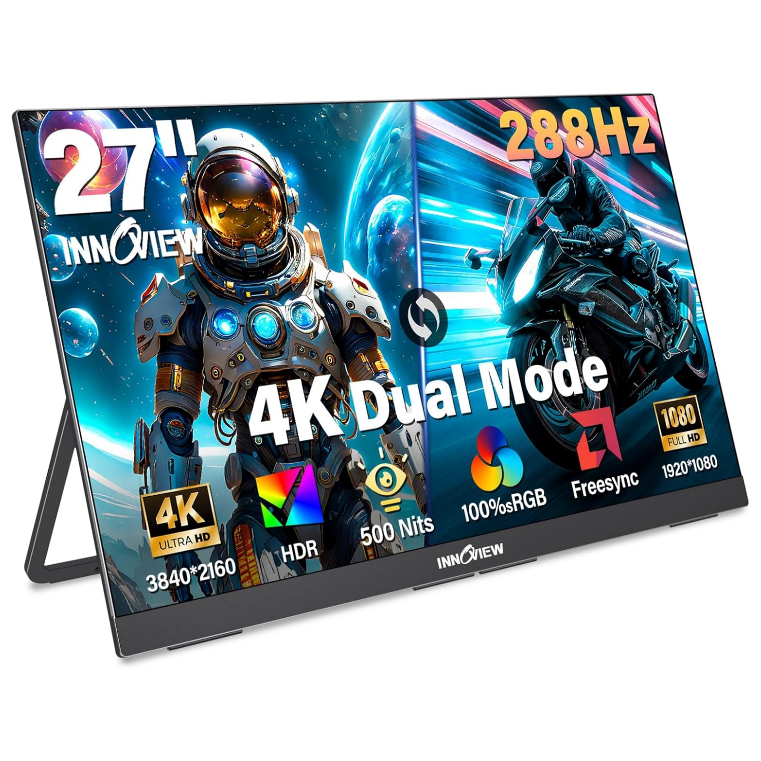 Monitor gamer dual de 68.5 centimetros resolucion 4k y 288hz con soporte de escritorio en chile