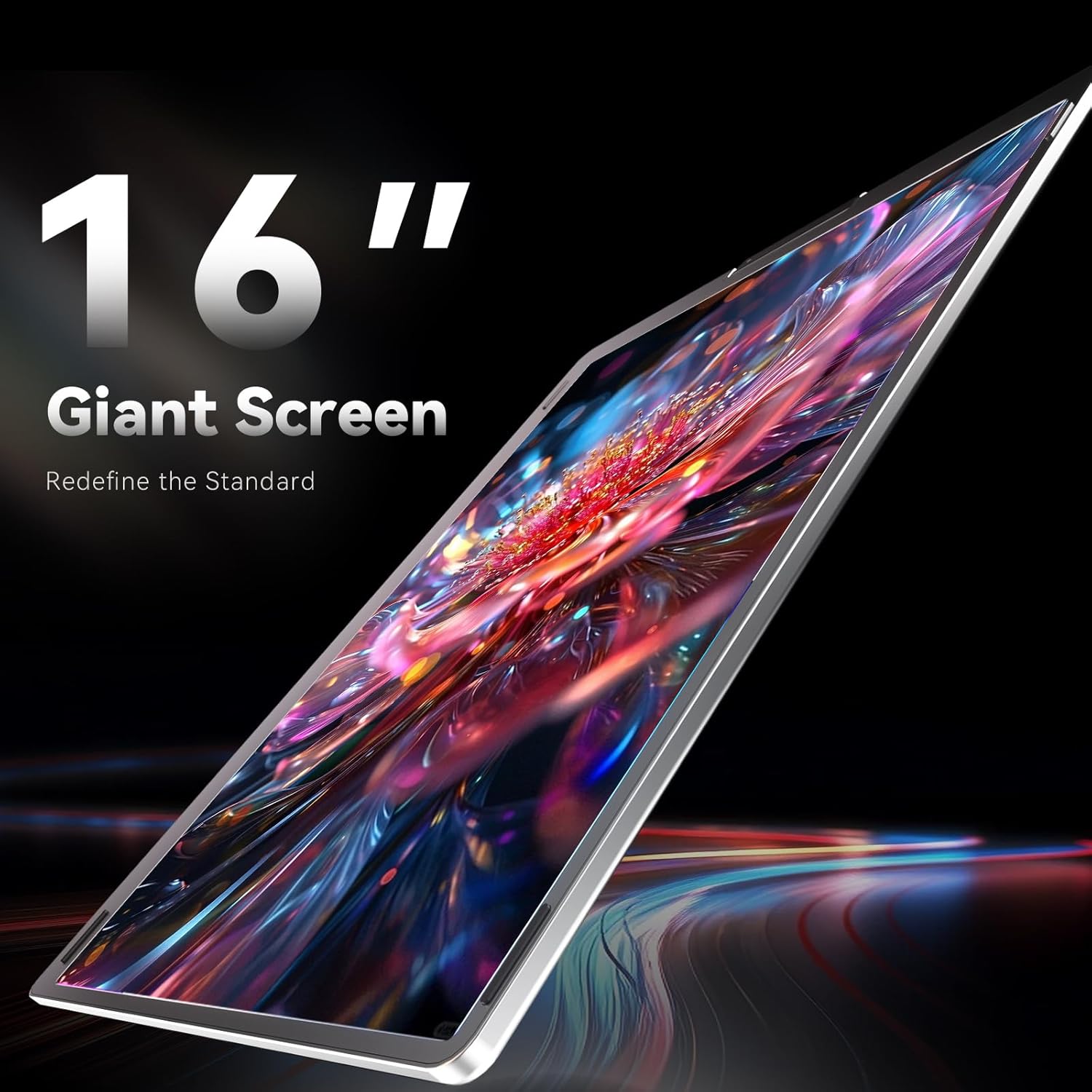 Monitor portatil de 3 pantallas de 16 pulgadas y resolucion 1200P conectado a un notebook en un escritorio.