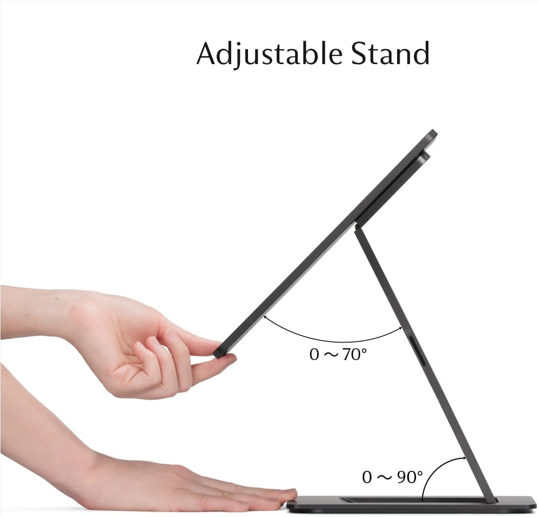 Monitor portatil 4K de 16 pulgadas de metal para notebook con lector de tarjetas SD en un escritorio de diseno.