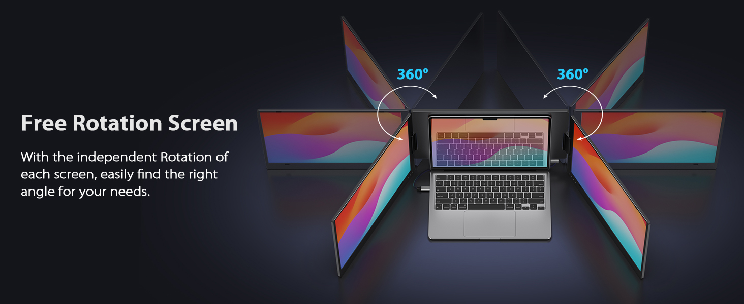 Monitor portatil de doble pantalla de aluminio de 15.6 pulgadas conectado a un notebook mediante un solo cable USB C.