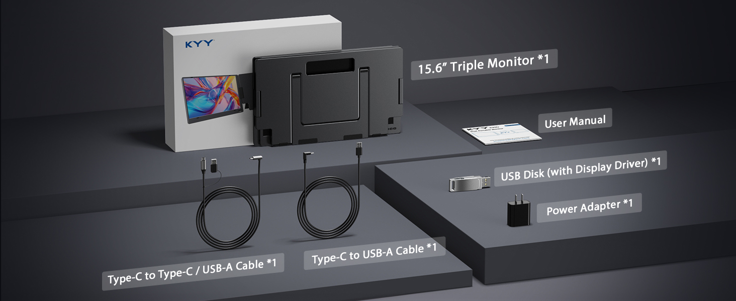 Monitor portatil de doble pantalla de aluminio de 15.6 pulgadas conectado a un notebook mediante un solo cable USB C.