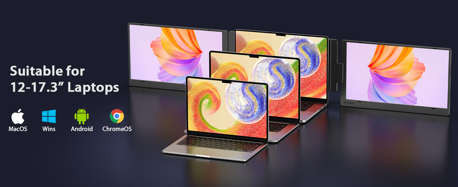 Monitor portatil de doble pantalla de aluminio de 15.6 pulgadas conectado a un notebook mediante un solo cable USB C.