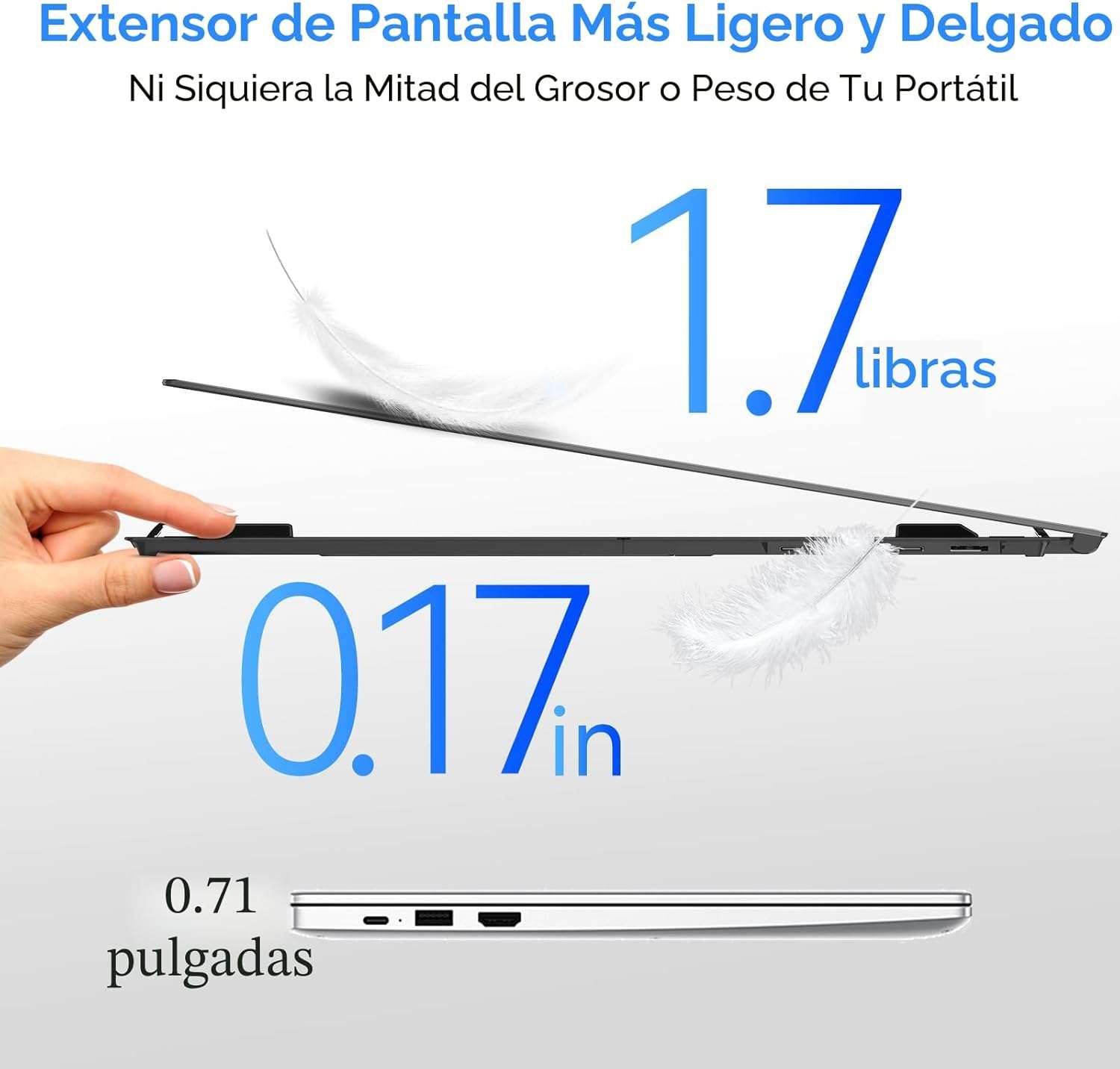 Monitor portatil extensor de pantalla Blackview de 15.6 pulgadas conectado a un notebook en un escritorio de trabajo.
