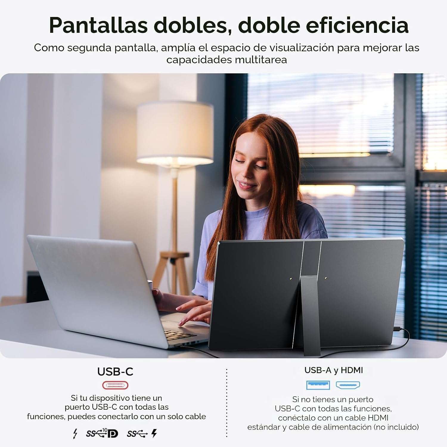 Monitor portátil gamer de 17.3 pulgadas 2.5K y 165Hz conectado a un notebook y una consola en un escritorio.