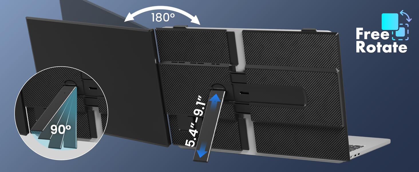 Segunda pantalla portatil de 15.3 pulgadas ultraliviana de aluminio conectada a un notebook en un escritorio.