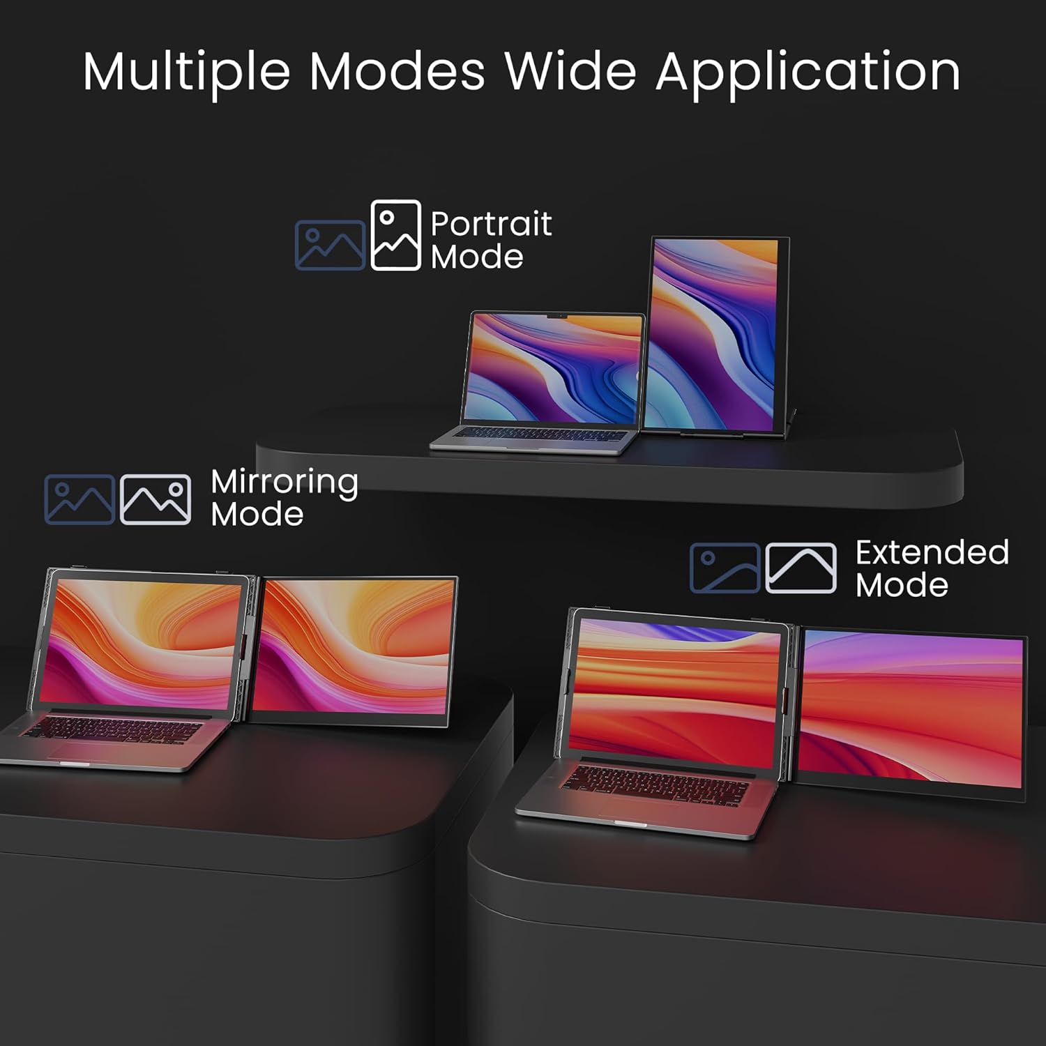 Segunda pantalla portatil de 15.3 pulgadas ultraliviana de aluminio conectada a un notebook en un escritorio.