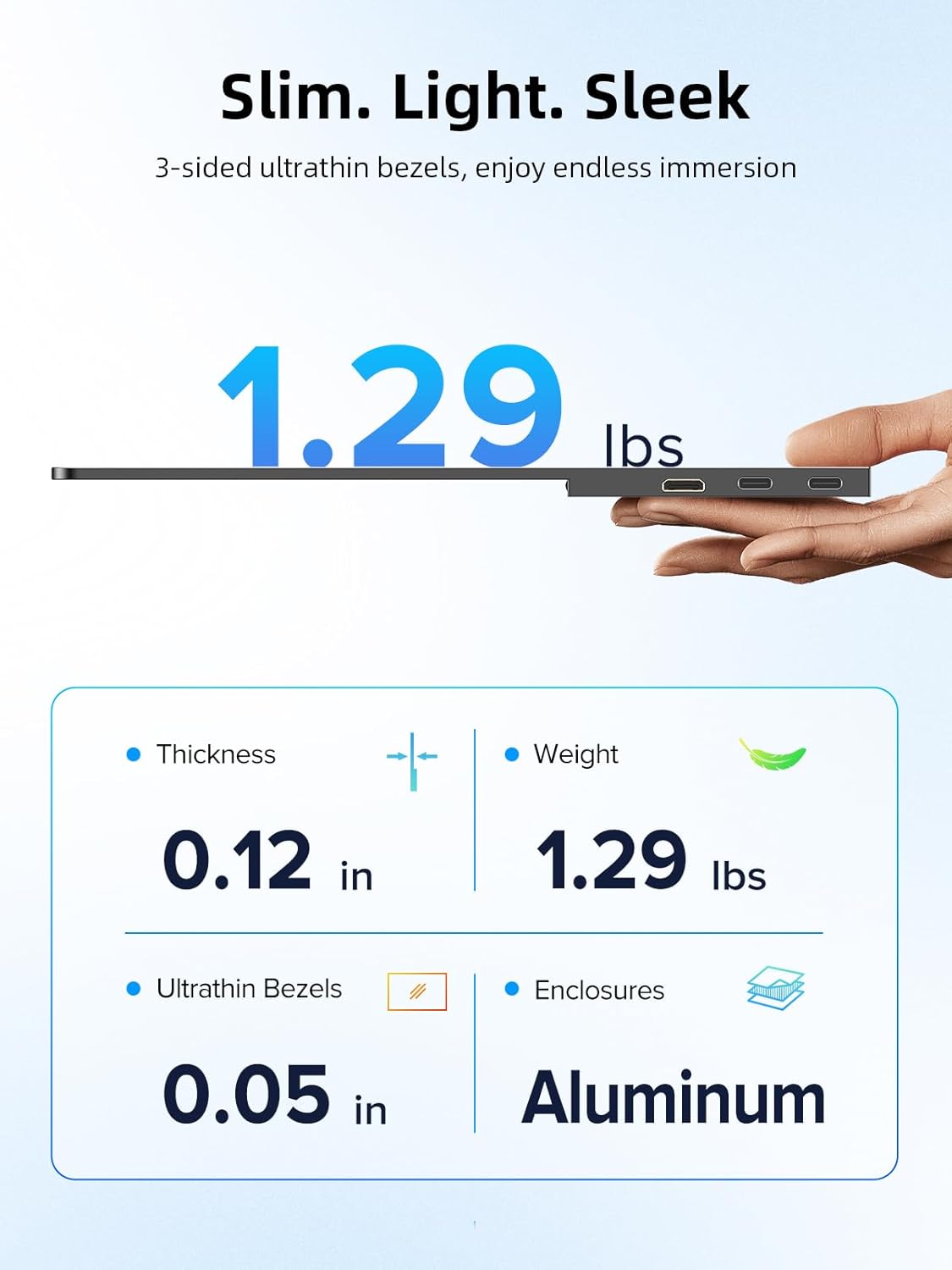 Monitor portatil tactil OLED 3K de 14 pulgadas ultradelgado de metal junto a un notebook premium.