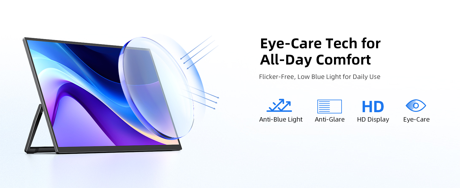 Monitor portatil tactil de 15.6 pulgadas Full HD con funda protectora conectado a un notebook en un escritorio.