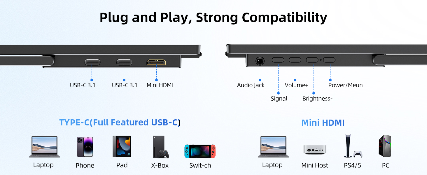 Monitor portatil tactil de 15.6 pulgadas Full HD con funda protectora conectado a un notebook en un escritorio.